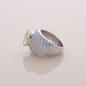 IGI Certified Luxury Cushion Cut Yellow Lab Grown Diamond Multi Row Pave Cocktail Ring in <b>Solid</b> 925 Sterling <b>Silver</b> - Product Image 2