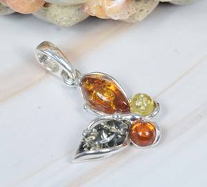 Colgante de múltiples piedras preciosas con diseño de mariposa de ámbar Báltico Natural de Plata de Ley sólida 925 - Product Image 2
