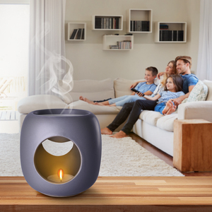 Lampe aromatique en céramique Aromatika Atmosphere, grise, en forme de baril, brûleur d'huiles essentielles, porte-bougie chauffant pour méditation et relaxation - Product Image 4