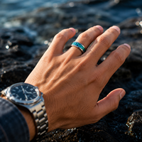 Bague en acier inoxydable personnalisée avec incrustation de coquille d'ormeau irisée, prix d'usine JLM, pour homme et femme, bijoux de mariage