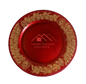 Vente chaude finition rouge et dorée vente chaude maison hôtel restaurant utiliser plaque de chargeur de service en métal au prix de gros - Product Image 1