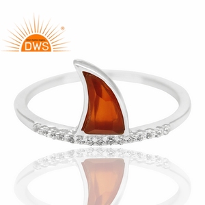 Best Selling Fine Sterling Silver Natural Cz & <b>Red</b> Onyx Gemstone Horn Design Stackable Ring Custom Jewelry Manufacturer - Product Image 2