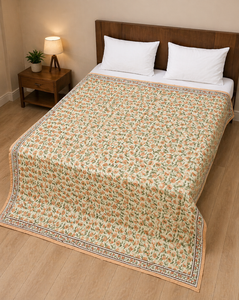 Hand Block Print Quilt Jaipuri Razai Cotton Bedspread Floral Bedding Lightweight Summer Quilt King Queen - Product Image 3