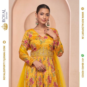 Lancement de Blissful Floral Print Work Anarkali Suit Heavy Party Wear Collections Wholesaler Par Royal Export In Surat Gujarat - Product Image 6
