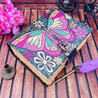 Diario de Cuero con Diseño de Mariposa, Hecho a Mano, 400 Páginas, Estilo Vintage, Grimoire, Libro de Hechizos con Sombras para Hombres y Mujeres