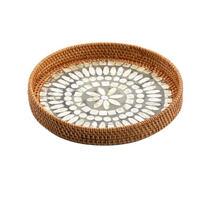 ถาดเสิร์ฟอาหารจานหวายสีดำดีไซน์ธรรมชาติถาดเสิร์ฟอาหารทรงโค้งมนสำหรับใช้ในบ้านห้องครัวงานอีเวนต์อื่นๆ - Product Image 3