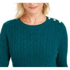 Pull en maille torsadée vert premium pour femme Charter Club, avec appliques boutonnées, fin, respirant, style ouvert décontracté, hiver, taille L - Product Image 2