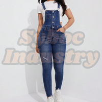 Conjunto Elegante de Mezclilla de Verano para Mujer Tono Claro Ajuste Entallado Elástico Overol Azul con Peto Tallas Grandes para Damas