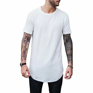 Camiseta informal de mezcla de algodón suave para hombre con dobladillo curvo disponible en varios colores sólidos para uso diario y estilo callejero - Product Image 1
