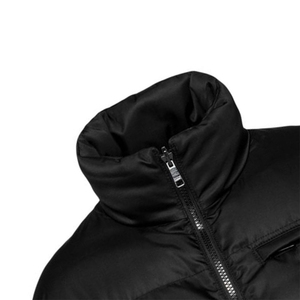 Doudoune de grande taille pour hommes, couleur noire, fermeture éclair complète, col montant, tenue décontractée, coupe-vent, avec trois poches - Product Image 2