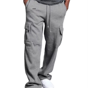 Pantalon de survêtement évasé ample avec logo brodé personnalisé dernier modèle pantalon en coton polaire avec poches cargo pour les sports de course décontractés - Product Image 1