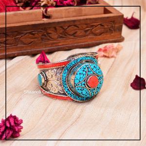 Tibetan <b>Cuff</b> <b>Bracelet</b> <b>Silver</b> Plated Adjustable Real Gemstone Vintage Statement Jewelry for Women & Girls <b>Bracelets</b> Favor - Product Image 2