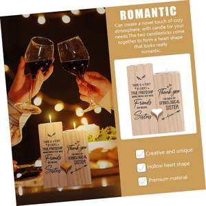 2Pcs Bougeoirs de décoration en forme de cœur Bougeoirs en bois Bougeoirs coniques Garniture en bois Bougeoirs coniques en bois Valentines - Product Image 3