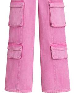 Manufacturer Custom Pink Denim Cargo Pants For <b>Women</b> High Waist Multi Pocket Wide Leg Loose Fit Streetwear Fashion Casual <b>Jeans</b> - Product Image 5