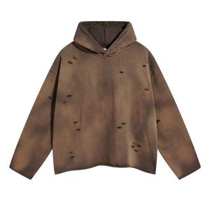 Embossed 100% Cotton Puff Printing Full Zip <b>Hoodie</b> Manufacturer's Distressed <b>Short</b> <b>Sleeve</b> Sweatshirt Summer Solid Wholesale Set - Product Image 4