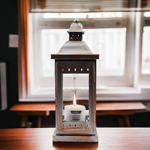Classic <b>Silver</b> Hanging <b>Lantern</b> Glass Iron Design with Stand for Pillar Candle for Home Decor Christmas Festivities Weddings - Product Image 2