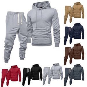 Sweat à capuche + pantalon de jogging de couleur unie d'automne et d'hiver pour hommes ensemble deux pièces à la mode vêtements de sport décontractés pour l'extérieur survêtement pour hommes - Product Image 6