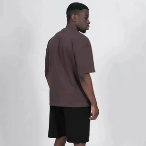 T-shirt pour homme en coton 100% de haute qualité, poids lourd, taille plus, streetwear, couleur unie, épaules tombantes - Product Image 5