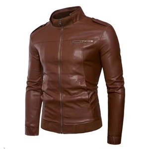 PU cuir hommes Slim Fit col montant veste printemps automne vêtements d'extérieur à la mode conception solide pour motos motards avant Moto - Product Image 2