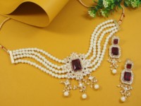 Parure de collier ras-du-cou ethnique indien en alliage plaqué or et cristal, fait main, pour femme - Sans nickel ni plomb, ajustable, idéal pour anniversaire