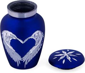 Urna de cremación pequeña de estilo americano con alas de Ángel y Corazón Azul y plateado con tapa de tornillo segura para almacenamiento de cenizas suministros funerarios - Product Image 3