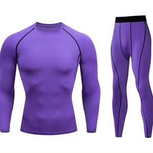 Nouveauté 2024 Vêtements de sport Fitness Contrôle du ventre Unisexe Vêtements de sport Ensemble de yoga Combinaison de compression côtelée 2 pièces Réversible - Product Image 1