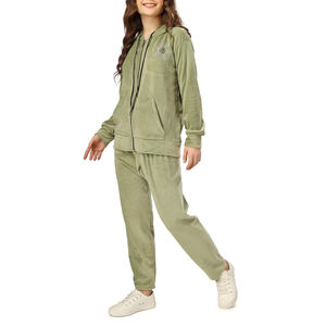 Ensemble de survêtement pour femme en velours de couleur personnalisée, veste d'hiver respirante à séchage rapide avec poches latérales avant, ensemble de survêtement en velours - Product Image 3