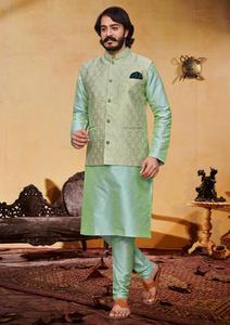 Vêtements de fête traditionnels indiens en soie lourde avec intérieur en kurta avec pyjama et veste koti pour hommes Tarif de gros par exportation - Product Image 2
