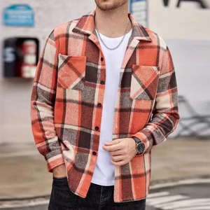 Camisa de lana de moda para hombre 2025 Casual Plaid impreso manga larga abotonada camisas hombres chaquetas Streetwear estilo frontal impreso - Product Image 3