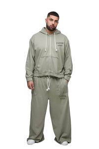 High Quality French Terry Oversize Crop <b>Zip</b> up <b>Hoodie</b> Tracksuit <b>Pocket</b> Rhinestone Detail Distressed <b>Hoodie</b> With Baggy Sweatpants - Product Image 3