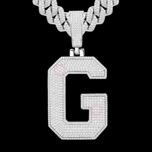 24kt Gold & 925 <b>Silver</b> Big Monogram G Alphabet VVS Natural Moissanite Lab Grown Diamond Hip-Hop Fine Jewelry <b>Pendants</b> for Gifts - Product Image 1