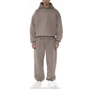 Nuevo Invierno 2 piezas personalizado Baggy Fit chándal de algodón de gran tamaño de alta calidad en blanco liso recortado Boxy sudaderas con capucha Unisex chándal - Product Image 4