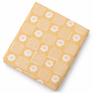 Tela de Algodón Voile Ligera Estampada a Mano Pinksa, Diseño de Hojas Amarillas y Azules, 90 GSM, Hilo 60S60S de Rajastán - Product Image 1