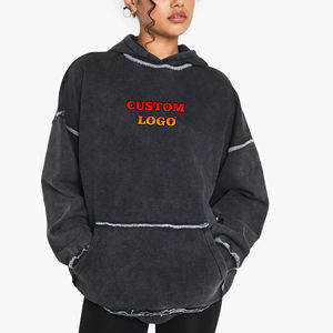 Sudadera con Capucha de Invierno de Alta Calidad, Estilo Vintage, Lavado Ácido, para Mujer, con Logotipo Personalizado Serigrafiado, Felpa Gruesa, 100% Algodón - Product Image 6