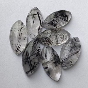 Wholesale Fine Quality Brazilian Lavira Brand Marquise Cut Natural Black Rutile Opal Cabochon Crystal Flat Back Loose Gemstones - Product Image 2