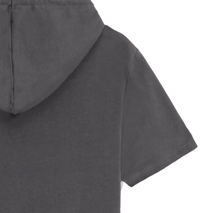 Sweat à capuche gris à manches courtes en éponge française pour hommes avec impression personnalisée et cordes à capuche à vendre - Product Image 4