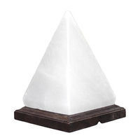 OEM Forma de pirámide de cristal del Himalaya Sal blanca natural decoración espiritual natural Mini USB Lámparas Base de madera Lámparas de sal natural