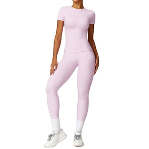 Ensemble de yoga 2 pièces personnalisé en tissu recyclé, manches longues, coupe ajustée, uni, grande taille, t-shirts de yoga, hauts, pantalons de sport à séchage rapide, leggings de fitness - Product Image 2