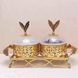 Bol à servir décoratif de style antique avec couvercle métallique et poignée, idéal pour les fruits secs - Product Image 3