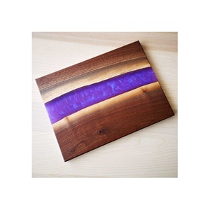 Venta al por mayor Rectangular Bandeja de servicio de alta calidad de madera de mango natural y bandeja de resina epoxi con asa de metal para el hotel - Product Image 6