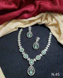 Élégant ovale coupe cubique zircone laiton argent plaqué pendentif collier bijoux boucles d'oreilles ensemble pour les femmes Banquet fête ensemble de bijoux - Product Image 2