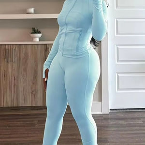 Femmes deux pièces tenues automne entraînement sweat-shirt zippé et survêtement Flare Yoga pantalon Gym survêtements 2 pièces ensemble - Product Image 4