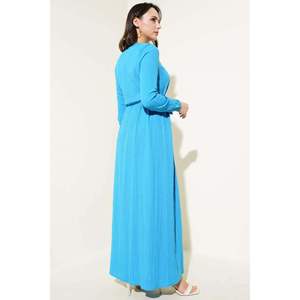 ชุดเดรสสีฟ้าพื้นฐานพร้อมเข็มขัดติดกระดุมสไตล์ลำลอง - Product Image 4