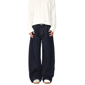 Jeans personnalisés pour hommes unisexe style droit Baggy jeans en denim brut pantalon ample à jambes larges en noir et bleu pour l'hiver jeans pour hommes - Product Image 2