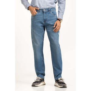 Pantalon en jean délavé coupe droite taille mi-haute style vintage, jambe large, brodé, déchiré, coupe ample, style hip-hop hiver -MN-JNS-SS25-012 - Product Image 4