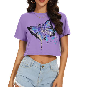 Personalizar el verano de las mujeres de manga corta suave ligero ecológico transpirable de secado rápido 100% algodón Running Yoga Crop Tops - Product Image 6