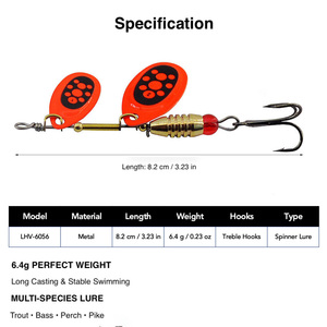 Leurre de pêche Xida Double Blade Inline Spinner 6,4g, leurre cuillère métallique pour truite et bar, avec hameçon triple, matériel de pêche en eau douce - Product Image 2