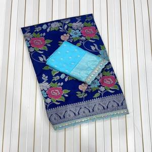 Sari VASTRA COTTAGE Premium de Khadi Georgette Jacquard con Tejido Meenakari, Pallu Rico Teñido a Mano y Blusa en Contraste - Product Image 4