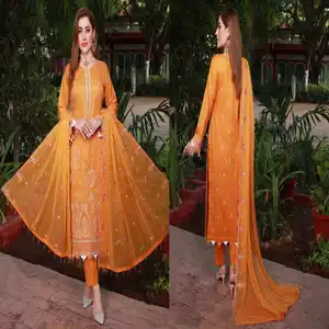 Pakaian mewah baju Asia penjualan menyeluruh wanita Pakistan dan India kemeja rumput kualitas tinggi 3 potong dengan celana katun