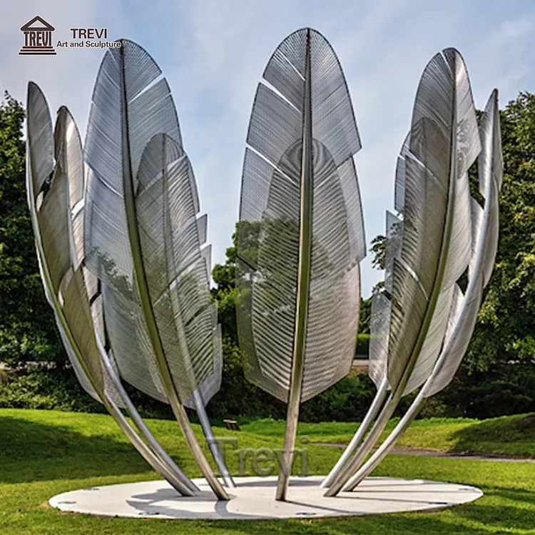 Tamanho grande decoração Metal estátua inoxidável pena escultura Metal asas para exterior